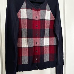 Target Merona cardigan navy red and white plaid size large